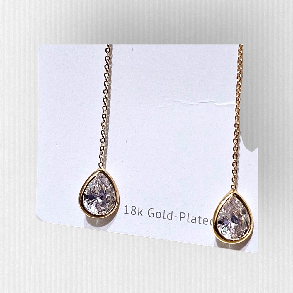 Ettika Crystal Teardrop Threader Gold Minimalist Earrings Women's Jewelry NWT - Picture 3 of 7